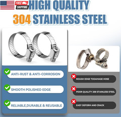 45PCS Hose Clamp Assortment Kit – Stainless Steel Hose Clamps with Worm Gear, Ad