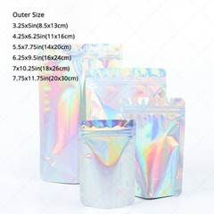 Multi-Size Glossy Holographic Silver Foil Mylar Stand up Zip Lock Pouch Bag S01