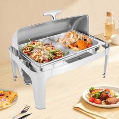 9.54QT Stainless Steel Chafer Buffet Chafing Dish Roll Top Food Warmer Rectangle