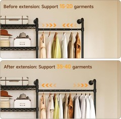 ONBRILL H3 Black Industrial Closet System 5.4ft to 8.1ft Adjustable Rack