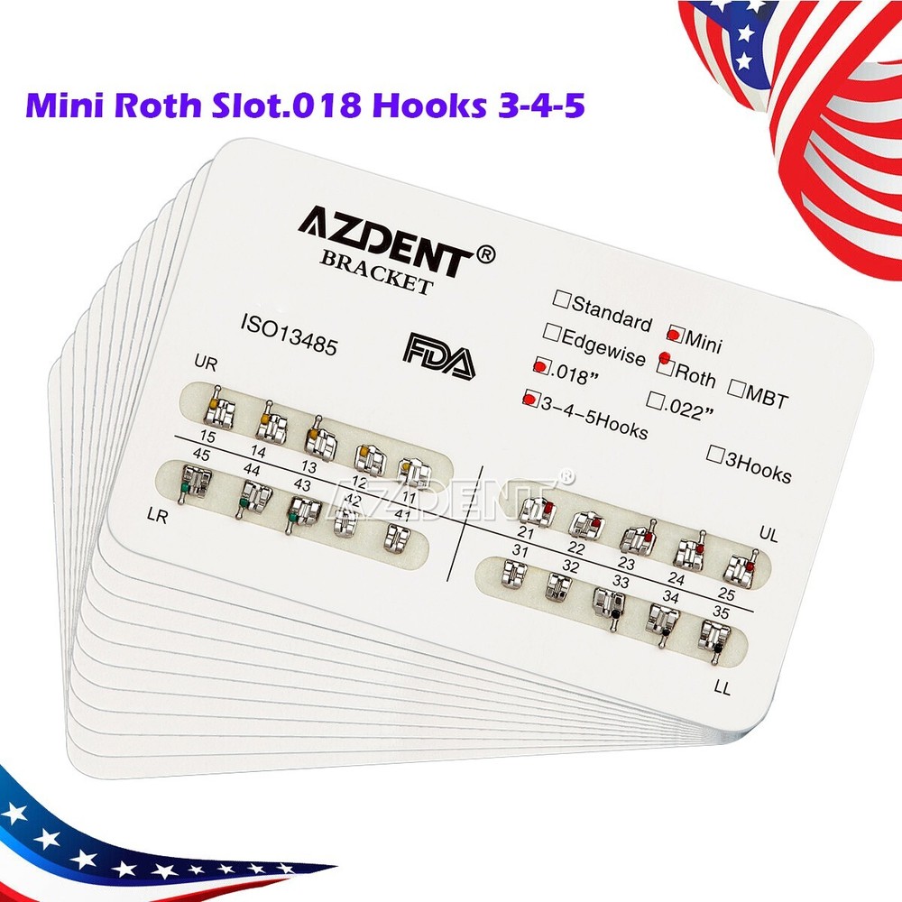 20 Packs AZDENT Dental Orthodontic Bracket Braces Mini Roth 0.018″ Hooks3-4-5