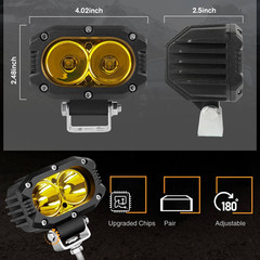 4″ 180W Yellow LED Work Light Pods Flood Beam for ATV UTV Truck SUV Fog Driving