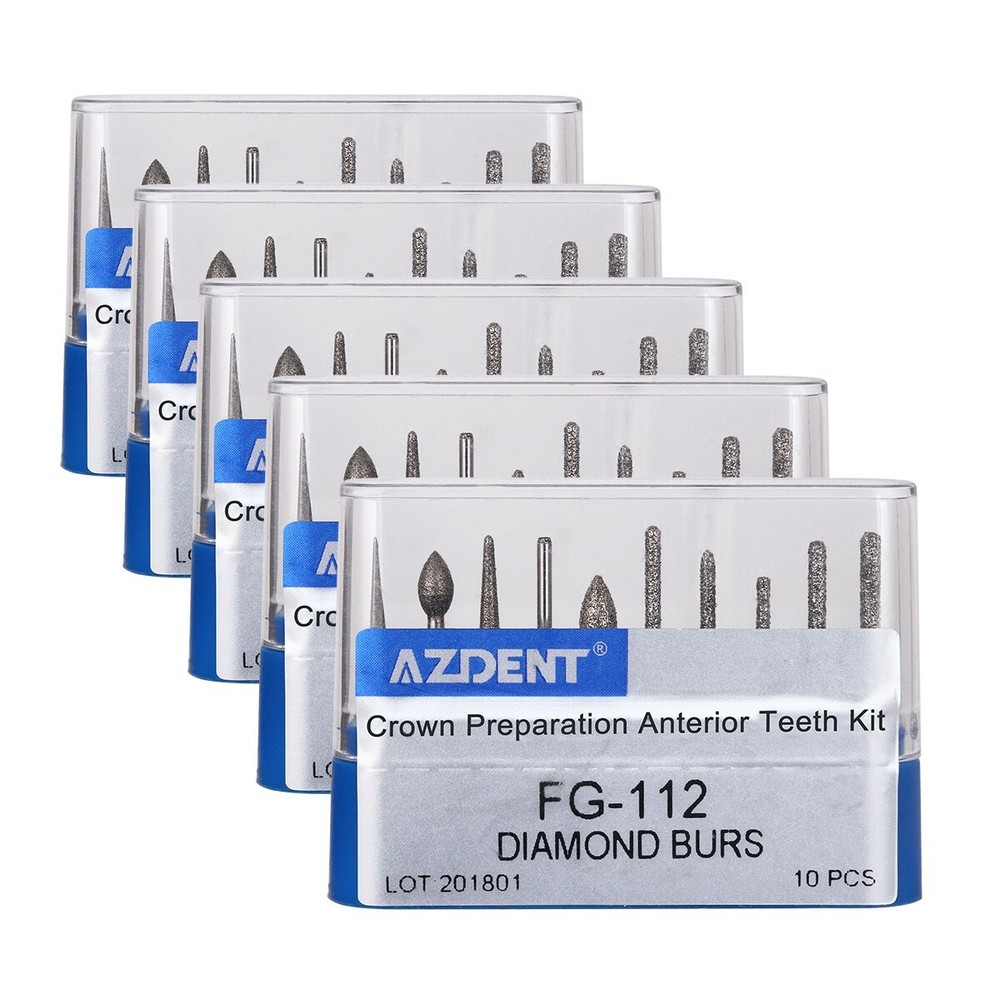 5 Pack AZ Dental Diamond Burs FG-112 Crown Preparation Anterior teeth kit USA