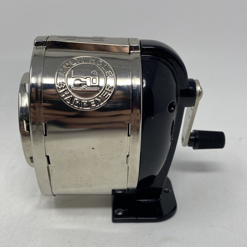 Heavy Duty Steel Pencil Sharpener, Multi-Size Holes (8), Silver, Mountable Used