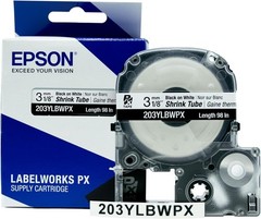 Epson LABELWORKS 203YLBWPX Black on White Shrink Tube 1/8″ (3mm) Tape **5-PACK**