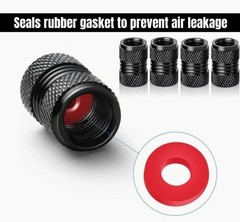 SS Black Metal Tire Valve Stem Cap Covers Air Valve 5 Cap Set Leak-Proof