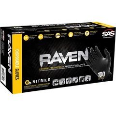 SAS Safety Raven 7 Mil Powder-Free, Non-Latex Disposable Safety Gloves,