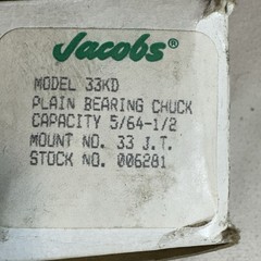 New Jacobs USA 33KD Plain Bearing Drill Chuck 5/64-1/2” capacity Mount 33JT