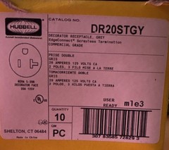 Hubbell DR20STGY Gray Duplex Receptacle 20A 125V Commercial Screwless (10)