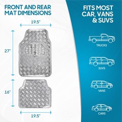 Bdk Metallic Chrome Car Floor Mats All-Weather Universal Fit Automotive Floor