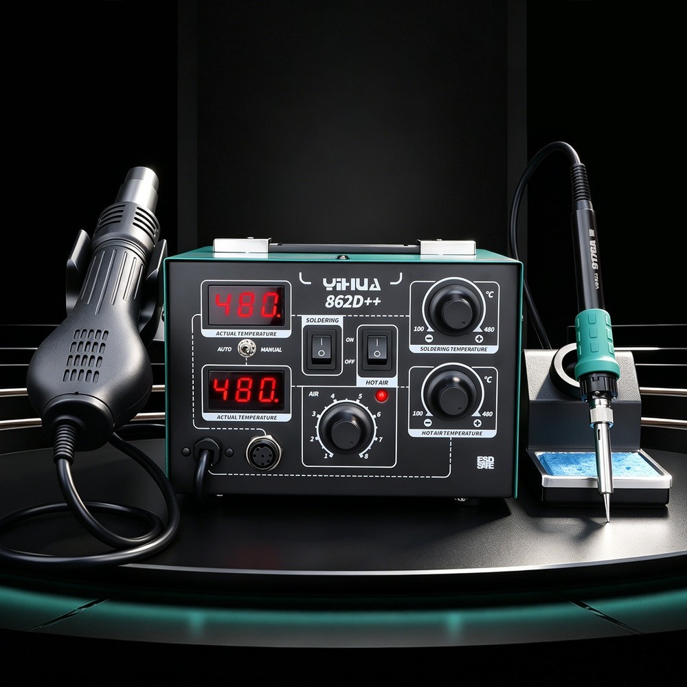 YIHUA 750W Soldering Station 2-in-1 SMD Hot Air Gun Desoldering Rework Staiton