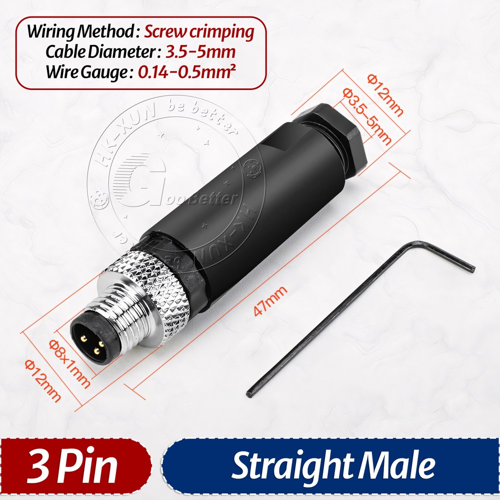 PG7 M8 Sensor Connector 3 Pin / 4 Pin Male / Female Straight / Elbow Plug IP67
