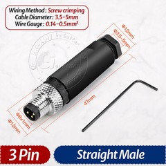 PG7 M8 Sensor Connector 3 Pin / 4 Pin Male / Female Straight / Elbow Plug IP67