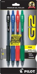 G2 Gel Roller Pens, 1mm Bold Point – Assorted Classic Colors, Pack of 4