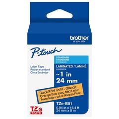 Genuine Brother TZe-B51 Black on Fluorescent Orange 24mm 1″ P-Touch Label Tape
