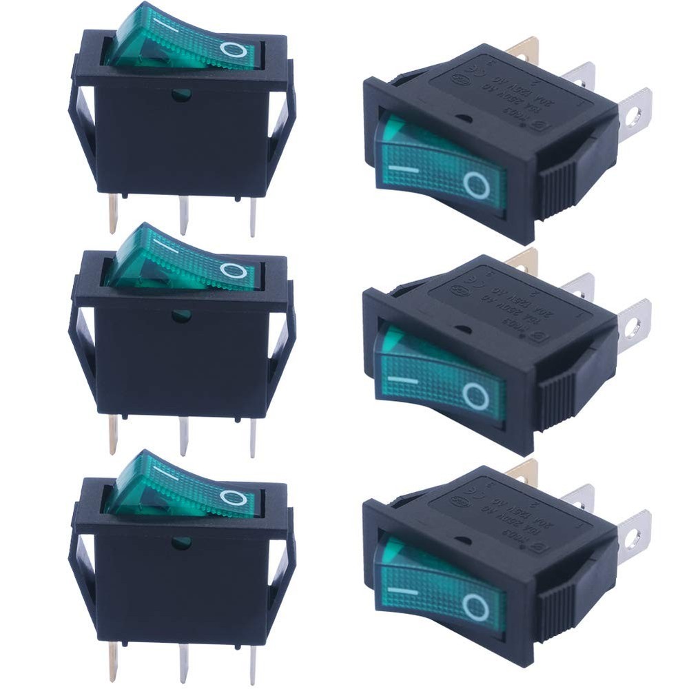 6 PCS AC110V/120V Rocker Switch Green Light Toggle SPST 3 Pin MXU3101NG