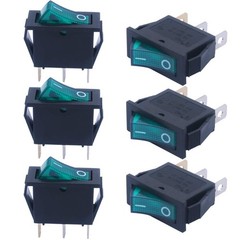 6 PCS AC110V/120V Rocker Switch Green Light Toggle SPST 3 Pin MXU3101NG