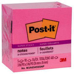 Post-it 654-5SSNP Super Sticky Notes, Neon Pink, 3 x 3″, Pack of 5 Pads