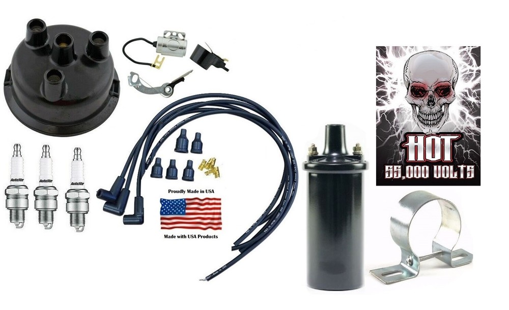 for John Deere 1020 1520 3 Cyl Tractor Distributor Tune up kit & Hot 12V Coil