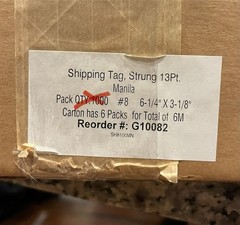 700 Qty. Size #8 Manila Tags w/ String, Reinforced Hole Punch Shipping Inventory