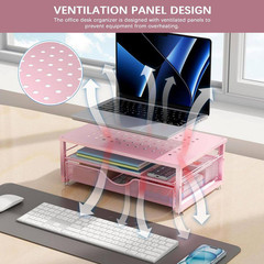 Pink 15.7 In. X 5.5 In. Metal Modern Desk Organizer Stand with Drawer
