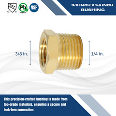 1) 3/8″ MALE X FEMALE 1/4″ NPT PIPE THREAD HEX REDUCER BUSHING – LEAD FREE BRASS