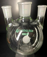 CHEMGLASS Glass 3,000ML 3-Neck Morton Type Round Bottom Flask 29/42 45/50 Center