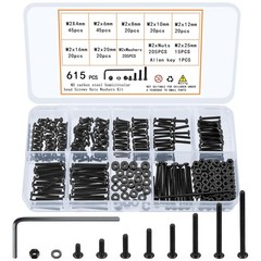 615 Pcs M2 Screw Assortment, M2 Bolts and Nuts Kit, Hex Socket Button Head Cap S