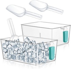Clear Plastic Freezer Ice Bin with Scoop Set 4 Pieces Blue
