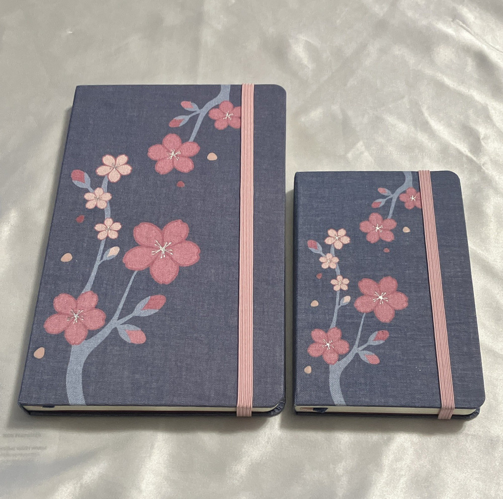 Moleskine Cherry Blossom Cover Notebooks/Journals Lot of 2 Large Small Blue Pink