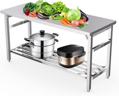 Kitchen Work Table Stainless Steel 60x24x31.5In Adjustable Height Workstation