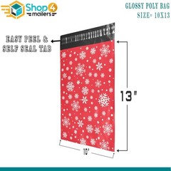 Shop4Mailers 10 x 13 Christmas Snowflake Winter Holiday Poly Mailer Bags Red
