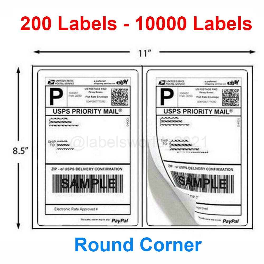 200 Mailing Shipping Labels 8.5″ x 5.5″ Round Corner Half Sheet Self Adhesive US
