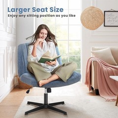 Office Desk Chair Wide Seat Swivel Adjustable Height Armless Blue Fabric