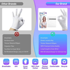 6 Pairs 100% Moisturizing Gloves for Dry Hands Overnight, 10 Pairs White Cot…