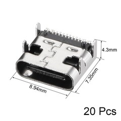 20Pack PCB USB Connector Type-C 3.1 16Pin Female Jack Fast Charging Socket