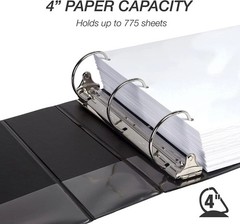 Durable 4 inch 3 Ring Binder, D Ring Binder, 100% Recycled Chipboard, Black, 2 P