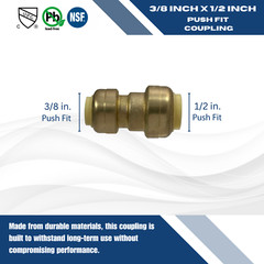10 Pcs XFITTING 1/2″ x 3/8″ Push Fit Coupling, Push to Connect Reducing Coupling