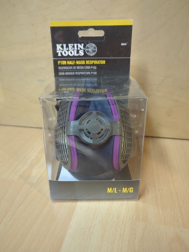 Klein Tools 60244 P100 Half‑Mask Respirator M/L – NIOSH‑Approved, Silicone Free