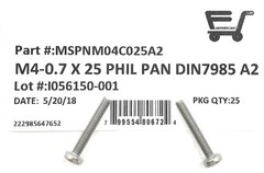 (25) M4-0.7 x25 Stainless Steel Phillips Pan Head Machine Screw DIN7985 A2 M4x25