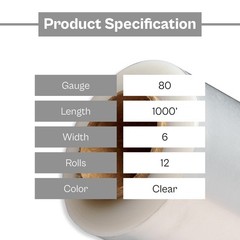 12 Rolls Mini Hand Stretch Wrap 6″ x 1000′ 80 Gauge Clear Bundling Shrink Film