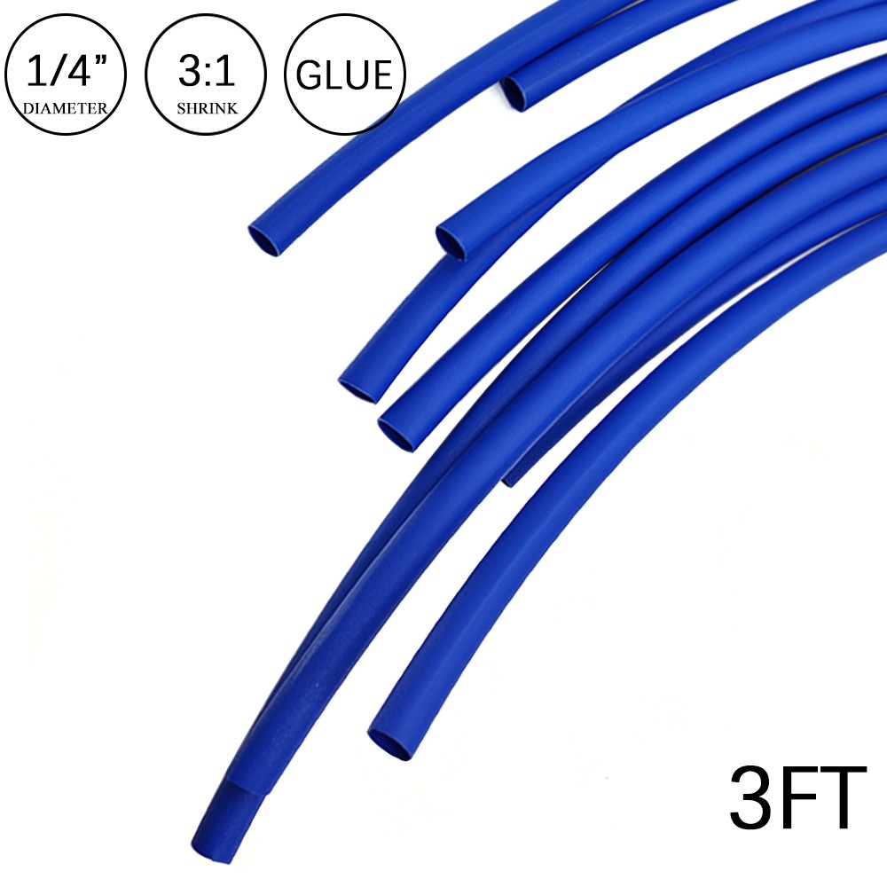 3:1 Heat Shrink Tube – 1/4″ Blue Dual Wall Marine Adhesive Glue Lined Waterproof