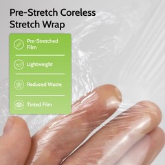 Pre Stretch Hand Wrap Clear 17″ x1476′ Coreless With Handle 128 Rolls 30 Gauge