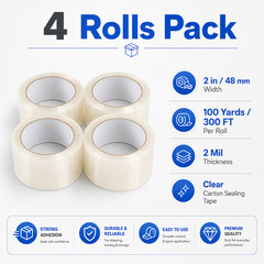 ACCL Heavy Duty Packaging Tape – 2 mil 2″ x 100 Yards, 4 Rolls w/ FREE Shipping