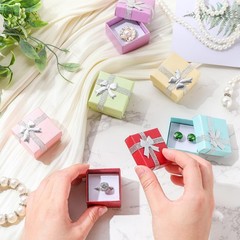 72 Pcs Ring Boxes Bulk Cardboard Jewelry Gift Box with Ribbon Bow 1.6 x1.6 x1.1″