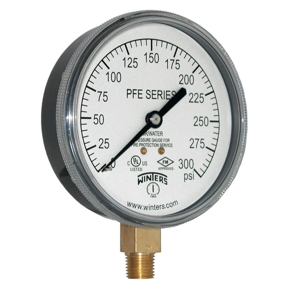 Winters Pfe3935r1 Pressure Gauge, 0 To 300 Psi, 1/4 In Mnpt, Plastic, Black