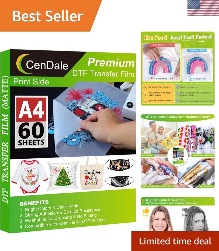 60 Sheets High-Quality DTF Transfer Film – Ideal for Dark & Light Fabrics