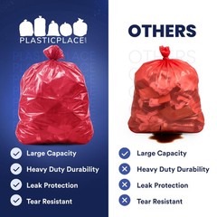 Plasticplace 55-60 Gallon Trash 1.2 Mil Red Heavy Duty Garbage Can 38 X 58 50