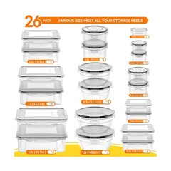 52 PCS Food Storage Containers with Lids Airtight (26 Lids & 26… FAST USA SHIP