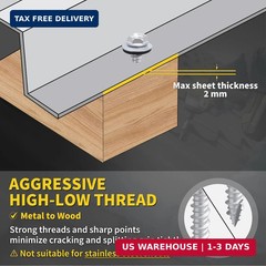 Metal Roofing Screws #10 x 1-1/2″, 300 PCS, FIXLINK RUSPERT Hex Head Rubber Wash